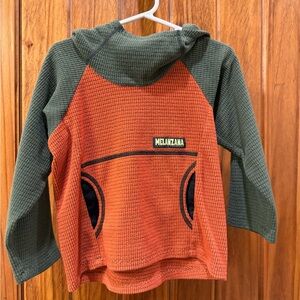Melanzana Kids' Two-Tone Hoodie in Orange and Green